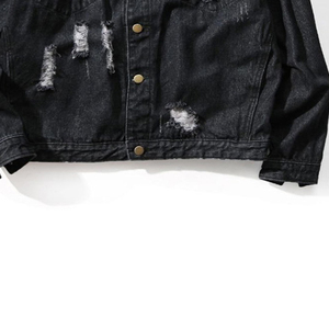 Chaqueta de Mezclilla Negra Desgastada para Hombre, Corte Holgado, Estilo Casual, Cierre de Botones, Tela de Algodón, para Otoño - Product Image 3