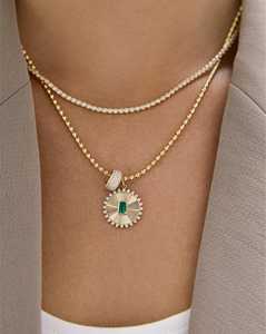 Fluted Green <b>Emerald</b> Diamond <b>Pendants</b> Minimalist Everyday Medallion Charms Sunburst Set Fine Jewelry Wholesale 14K Solid Gold - Product Image 6