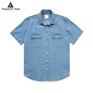 เสื้อเชิ้ตยีนส์ดีไซน์สั่งทำรุ่นใหม่ขายดี ทรงโอเวอร์ไซส์ มีกระเป๋าหน้าอก ระบายอากาศได้ดี แขนสั้น สำหรับผู้ชาย - Product Image 1