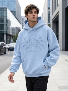 เสื้อฮู้ดดี้ผู้ชาย ONEAPEX สีฟ้าอ่อน ลายนูน ทรงโอเวอร์ไซส์ สไตล์สตรีทแวร์ ผ้าคอตตอนหนานุ่ม สวมใส่สบาย - Product Image 3