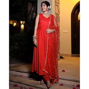 Ensemble de costume en mousseline de soie rouge taille XS Kamya - Product Image 1