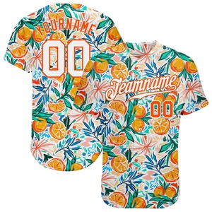 Maillot de baseball authentique OMMiZ pour hommes, antibactérien, de qualité supérieure, blanc et orange, avec motif 3D personnalisé, design fruité - Product Image 1