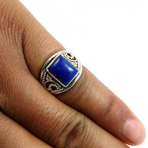Bague vintage plaquée argent antique pour homme, avec pierre précieuse lapis-lazuli taillée en carré, fabriquée en argent sterling 925 massif. - Product Image 2