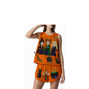 Custom Women's Cotton Tank <b>top</b> with Shorts Crew Neck Short Sleeve Solid Color Breathable Knitted Casual All Seasons Regular Fit - Product Image 2