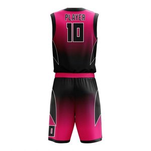 Ensemble de maillots de basket-ball rose et noir dégradé, joueur n°10, séchage rapide, unisexe, vêtements de sport pour adultes, personnalisable par sublimation - Product Image 4