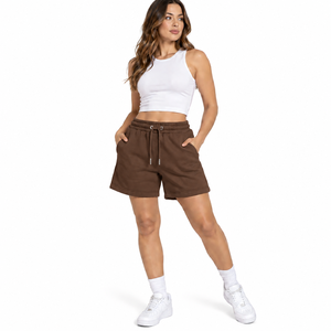 Pantalones cortos blancos personalizados de algodón, estilo francés, de felpa, casuales, tipo jogger, de cintura alta, para gimnasio, hasta la rodilla, de corte holgado, OEM. - Product Image 2