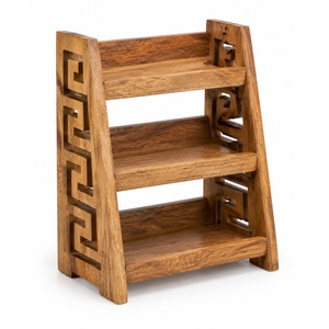 Mango Wood Fretwork Spice <b>Rack</b> | Handcrafted 3-Tier Kitchen Storage Wholesale - Product Image 1