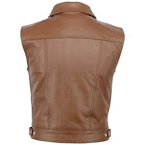 Chaleco Vaquero de Cuero Genuino para Hombre, Ropa de Invierno Impermeable y Transpirable con Cierre de Cremallera y Cuello Alto, Personalizable - Product Image 2