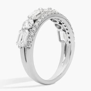 Bague à deux rangs de diamants avec 2 carats de diamants émeraude et ronds de culture en or jaune - Product Image 3