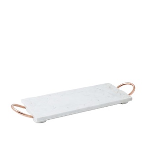 Plateau en marbre blanc avec poignées en cuivre Plateau de service de luxe Plateau décoratif moderne pour la décoration intérieure de la cuisine - Product Image 1