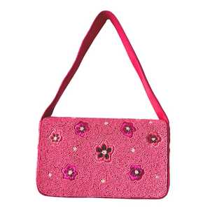 <b>Pink</b> Floral Beaded Shoulder Bag Handmade Seed Bead Flower <b>Purse</b> Bright <b>Pink</b> Statement Handbag - Product Image 3
