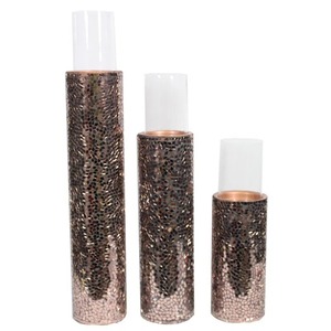 Decorative Antique Style Copper Mosaic Cylinder <b>Candle</b> Holders Set of 3 Heat Resistant Reusable Home Decoration - Product Image 1