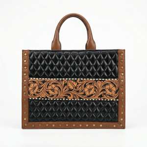 Bolso Tote de Cuero Genuino 100% con Grabado Floral Hecho a Mano de Calidad Extrema, Bolso de Mano para Mujer con Compartimento Oculto, Estilo Western - Product Image 1