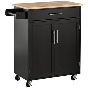 Portable Kitchen Storage Cart Black with Magnetic <b>Door</b> <b>Catch</b> Antique/Modern Design MDF Top and Metal Material on Wheels - Product Image 1