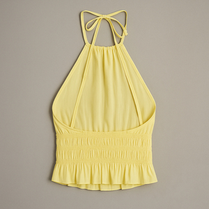 Top corto halter para mujer con cintura fruncida, dobladillo con volantes y espalda descubierta, blusa camisola de verano, proveedor mayorista de ropa personalizada - Product Image 3