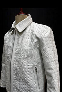 Veste en cuir véritable gaufré pour homme, classique, zippée, design texturé haut de gamme, imperméable, coupe-vent, streetwear - Product Image 2