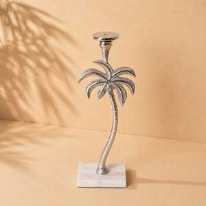 Portavelas de Aluminio Plateado con Base de Mármol Blanco, Soporte de Metal Tropical para Velas, Adorno Decorativo para Mesa de Estilo Costero - Product Image 2