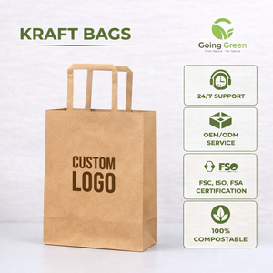 Sacs en papier recyclables pour le déjeuner à emporter, emballage, impression personnalisée du logo, sacs de livraison de nourriture, boulangerie, sac en papier kraft à poignée plate - Product Image 1