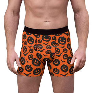OEM Wholesale Breathable Knitted 100% <b>Polyester</b> Anti-Wrinkle Plus Size Halloween Pumpkin Print Customized Logo Printing <b>Boxers</b> - Product Image 6