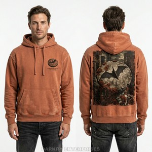 Sweat à capuche personnalisé en molleton de coton épais, couleur terre cuite, pour homme, style streetwear vintage, avec motif graphique - Product Image 1