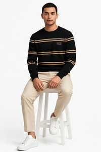 Oneten Apparel <b>Men's</b> Black Cartoon Pattern <b>Collarless</b> Long Sleeve Knitted 100% Polyester Loose Fit Casual <b>Shirts</b> Winter - Product Image 1