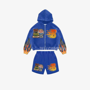 Boys Flame Letter <b>Patch</b> Hoodie <b>Shorts</b> Set Summer Casual Street Style Outfit Sweatsuit - Product Image 4