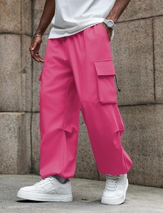 <b>Men's</b> <b>Pink</b> Harem Pants Elastic Waist Drawstring Multiple Pockets Casual Loose Fit Lightweight Breathable Summer Wear - Product Image 4