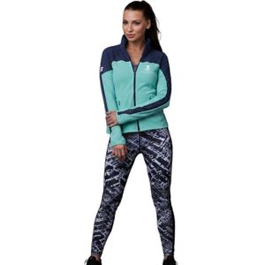 Conjunto Deportivo para Mujer, Chaqueta Deportiva con Cierre Completo en Azul Marino y Aqua, y Leggings Estampados de Cintura Alta - Product Image 6