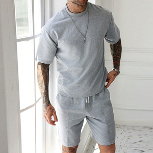 Summer Streetwear Casual Short Sleeve T-Shirt Shorts 2 Piece Jogger <b>Sets</b> High Quality Breathable <b>Knitted</b> Fabric for Summer - Product Image 5