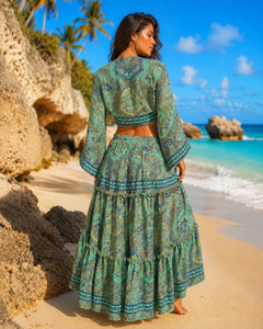 Boho Paisley Print Woven Sleeveless Halter Neck Natural Waist Regular <b>Maxi</b> All Seasons Party <b>Kaftan</b> Dress Silk Lining A-Line - Product Image 2