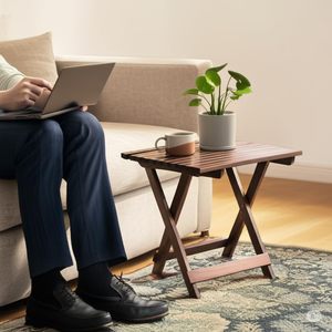 Foldable Eco-Friendly Disposable Wooden Coffee <b>Table</b> Mango Wood Portable Side <b>Table</b> Modern Style for Living Room Bedroom Balcony - Product Image 5