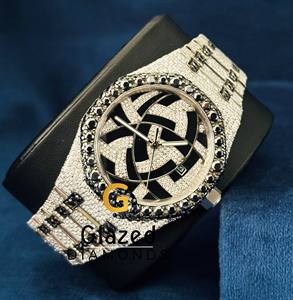 Reloj de Moissanita con Esfera Geométrica Totalmente Cubierta de Diamantes, Estilo Hip Hop para Hombre, con Diamantes Redondos Brillantes VVS en Blanco y Negro - Product Image 5