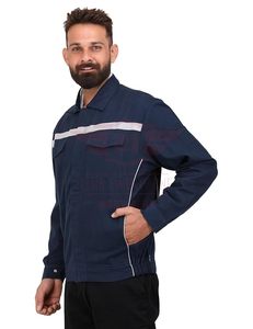 Veste de travail bleu marine pour homme avec bande réfléchissante, fermeture éclair, coupe classique, col rabattable, matière polyester - Product Image 3