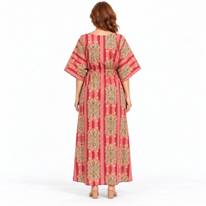 Vestido largo bohemio para mujer, manga media murciélago, estampado animal, línea A, vestido informal de verano - Product Image 5