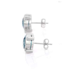 18K White Gold Pear Cut Blue Topaz Diamond Flower Stud <b>Earrings</b> - Product Image 4