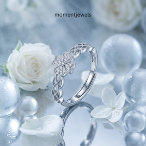 Luxurious <b>Resizable</b> Silver Clover Fine <b>Ring</b> Open Band Floral Jewelry for Women Gift - Product Image 4