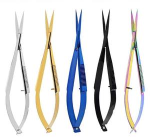 Tijeras de precisión para cejas Micro Spring, acabado mate, varios colores, etiqueta personalizada, acero inoxidable, punta recta, tijeras afiladas para extensiones - Product Image 1