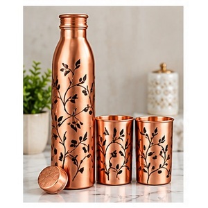 Luxury <b>Copper</b> <b>Water</b> <b>Bottle</b> with Floral Design Portable Set for Home Use - Product Image 1