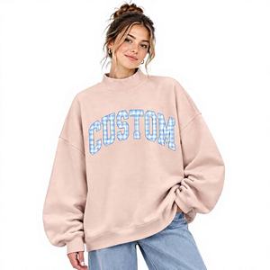 Sweat-shirt universitaire personnalisé à carreaux avec col montant, coupe oversize, style universitaire, fabricant OEM ODM - Product Image 1