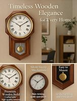 Reloj de Pared Colgante de Péndulo Analógico de Madera Moderno CH Calvin Handicrafts, de Una Sola Cara, Estilo Antiguo, Números Romanos, Marrón