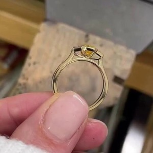 3ct Fancy Yellow Diamond Three Stone Bezel <b>Set</b> 14K White <b>Gold</b> Engagement <b>Ring</b> IGI Certified VS+ Clarity for Women - Product Image 5