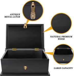 Caja de Almacenamiento Grande de Madera con Tapa con Bisagras y Cierre Metálico, Caja Decorativa Negra para Guardar Recuerdos, Joyas, Fotos y Objetos Valiosos para el Hogar u Oficina - Product Image 4