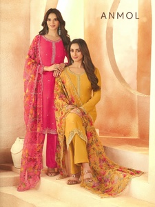 Traje de diseñador Vinay Fashion Kuleesh Anmol, de chifón pesado con adornos de cuentas, elegante traje salwar para fiestas, bodas y celebraciones. - Product Image 6