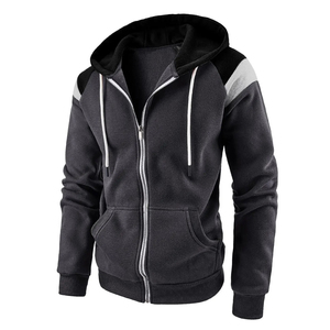 Sweat à capuche zippé en polaire pour homme, avec logo personnalisé, color block, poche contrastante sur le capuche, épais, style survêtement, dropshipping - Product Image 2