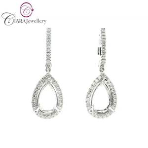 Boucles d'oreilles pendantes en or blanc massif 18 carats PT950 et or rose, pierre naturelle 10,8x6,80 mm, forme poire, poli miroir, cadeau de fiançailles, vente en gros - Product Image 1