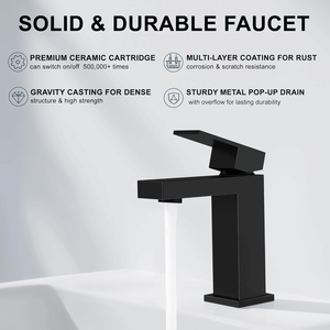 Rubinetto per lavabo moderno monocomando nero opaco in ottone massiccio, rubinetto monoforo per lavabo da bagno - Product Image 3