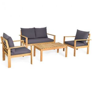 Set Divano Moderno da Esterno a 4 Pezzi in Legno di Acacia con Cuscini Impermeabili per Giardino e Villa - Product Image 5