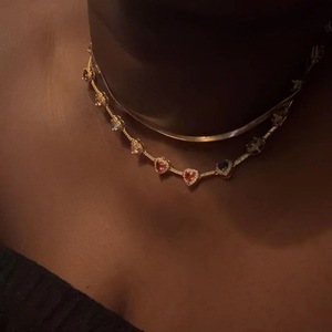18K Gold Plated Heart Zircon <b>Chain</b> Necklace Rainbow Color Link <b>Chain</b> Jewelry for Women Party Gift - Product Image 6