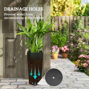 Set di 3 Vasi Classici Alti Neri in MgO per Interni ed Esterni, Materiale PP, Impilabili con Fori di Drenaggio per Giardino e Balcone - Product Image 5