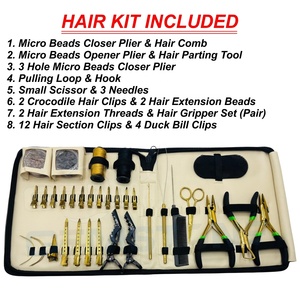 Kit d'outils professionnels pour extensions capillaires en acier inoxydable durable et réutilisable : micro-perles, pinces, crochets à boucle, pinces de sectionnement, fil - Product Image 2